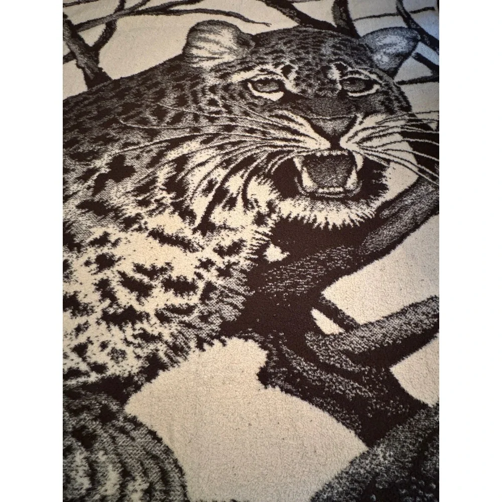 Vintage San Marcos Blanket Brown Leopard Big Cat Full Size 88x64 HAS TAG